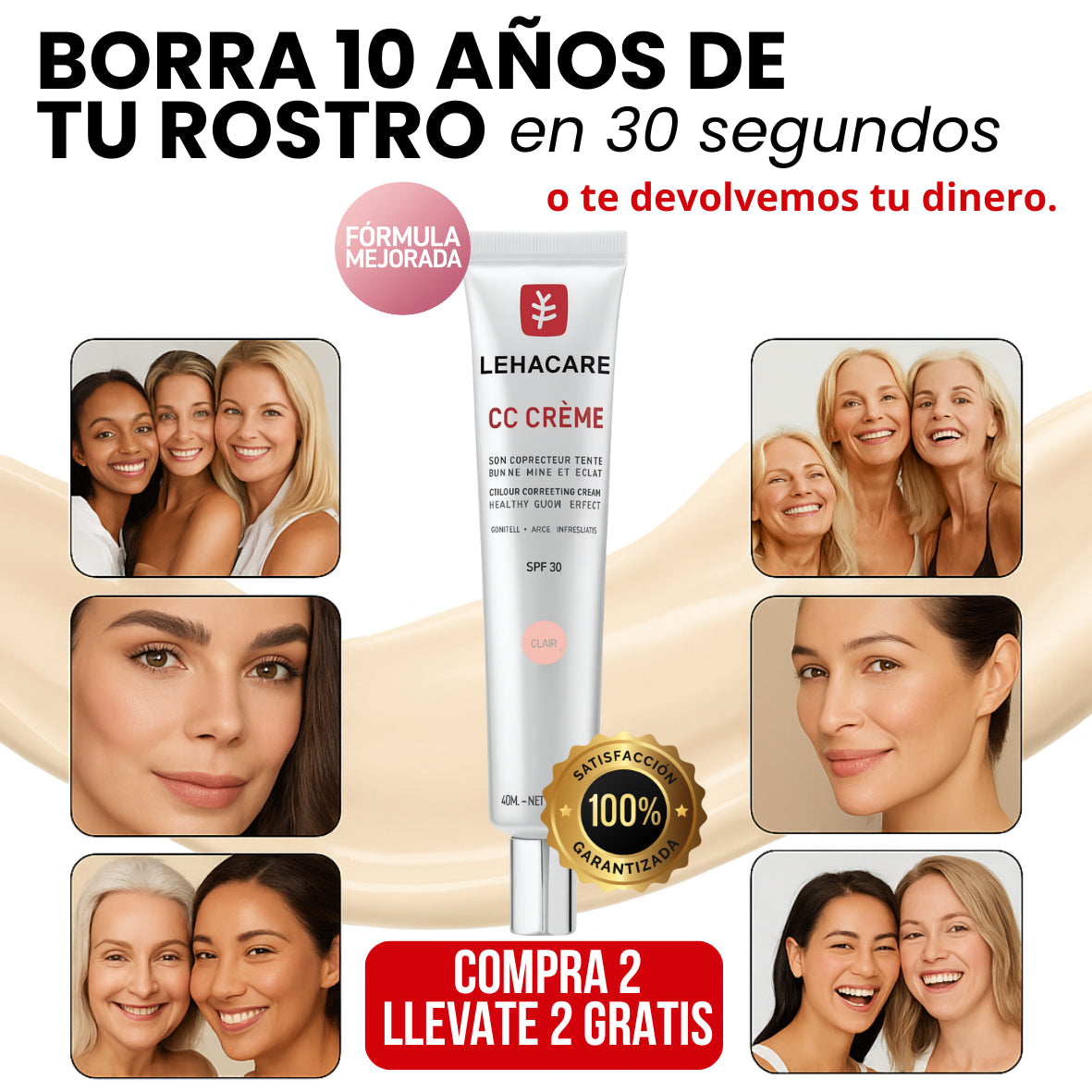 LEHACARE™ CC Crème con 10% Centella Asiática – Piel perfecta en 30 Segundos